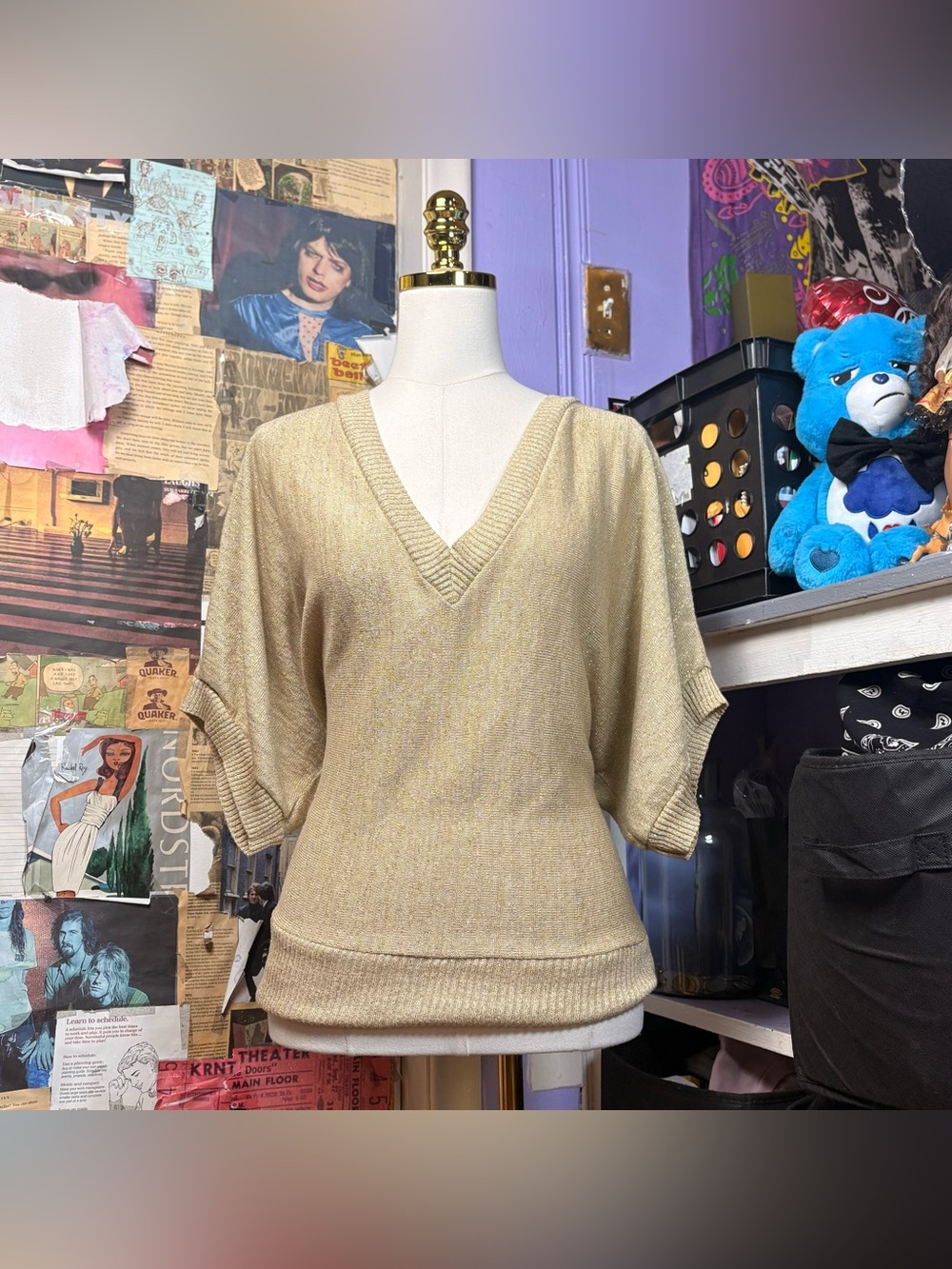 Y2K Gold Metallic Knit Sweater